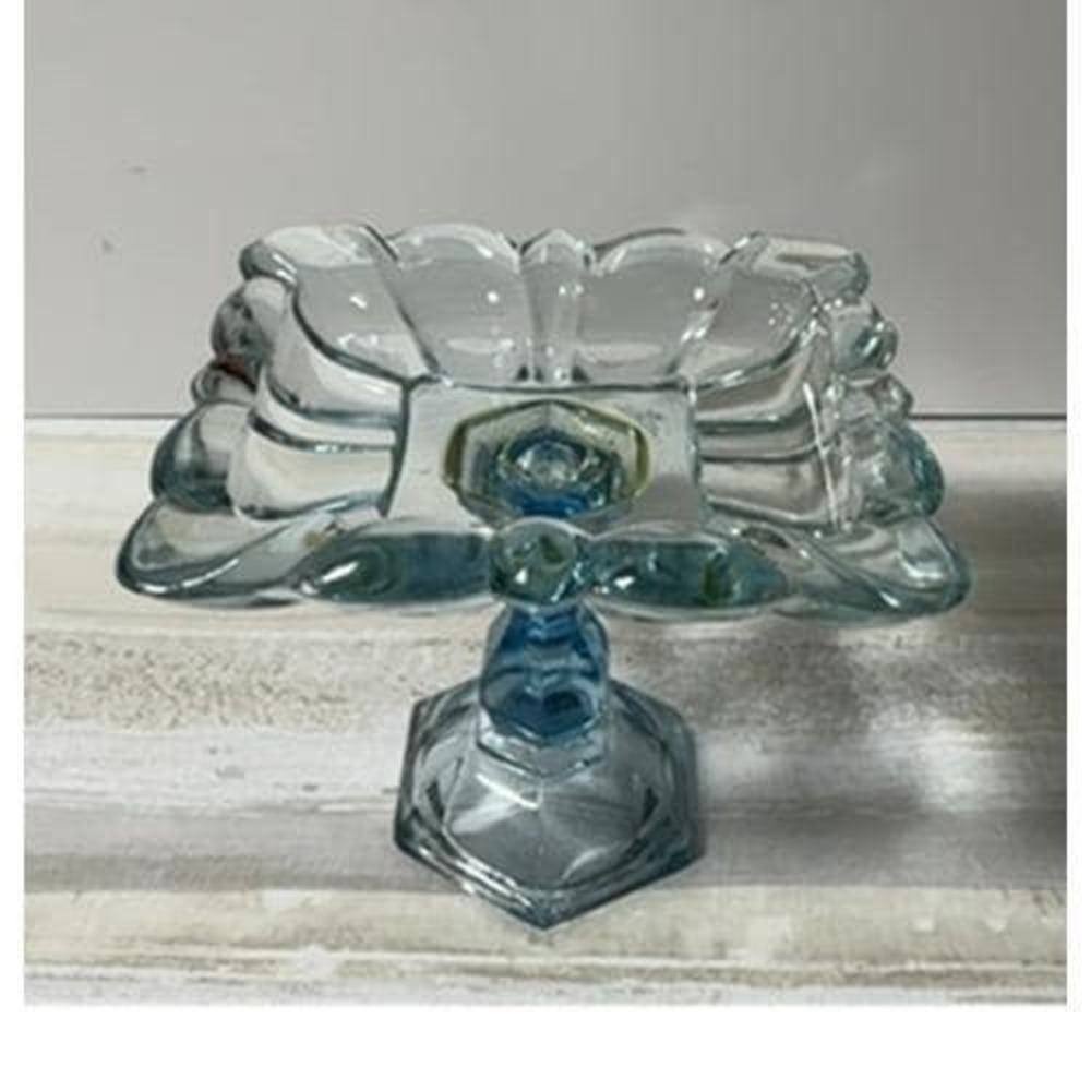 Tiara Indiana Glass Ashtray Blue Footed Pedestal Cigarette Holder Trinket